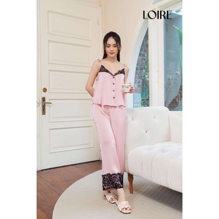 Bộ Đồ Ngủ Hai Dây Phối Ren Mềm Gợi Cảm Loirechic BDN16 (Áo hai dây & Quần dài)