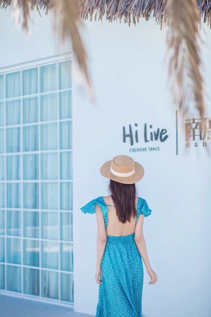 (Ảnh thật) Váy đầm maxi hở lưng boho xẻ tà tay cánh tiên dáng xoè dài màu xanh siêu đẹp | BigBuy360 - bigbuy360.vn