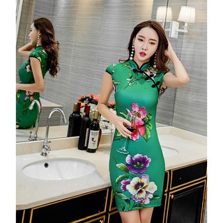 Đầm body cổ tàu hàng đẹp Váy cổ tàu in hoa 3D chất đẹp