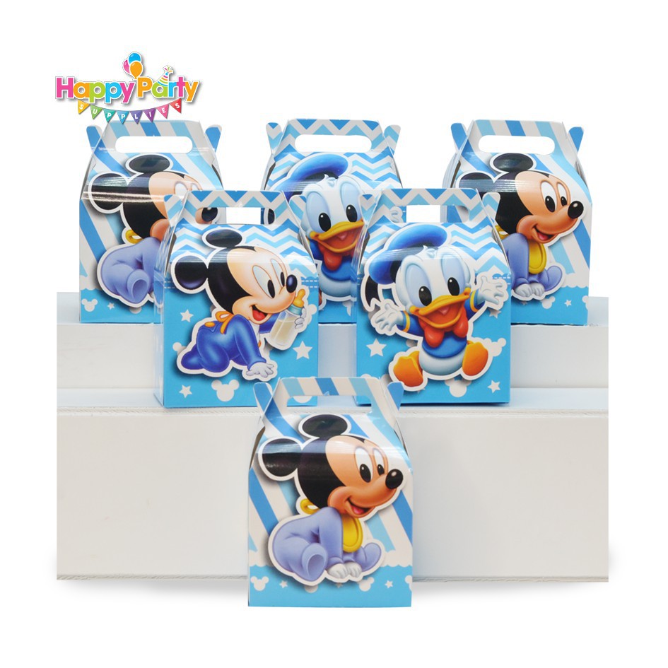 Set trang trí sinh nhật bé trai Bộ phụ kiện chủ đề Mickey xanh mini - mega - Happy birthday thôi nôi cho bé