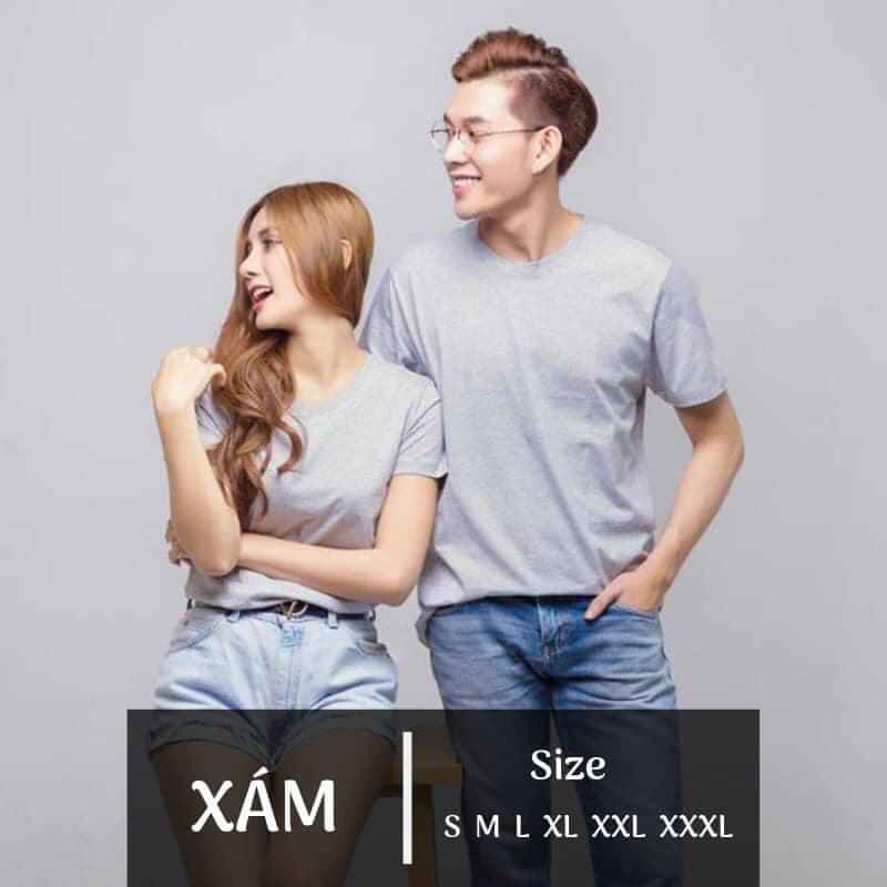 Combo 3 Áo Thun Nam Nữ Cotton - Trơn Cổ Tròn 3 màu TRẮNG - ĐEN - XÁM SALE GIÁ SỈ