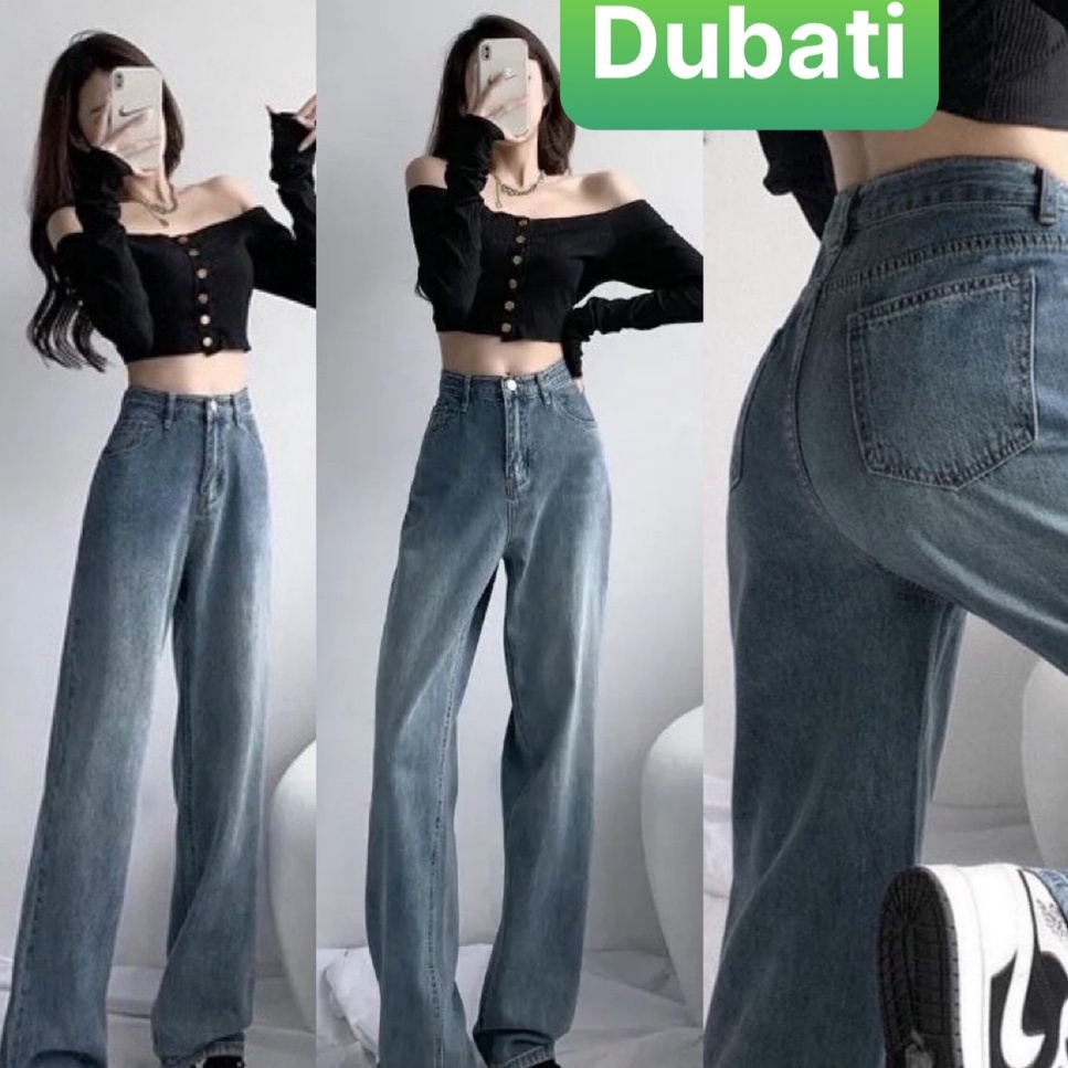 QUẦN BAGGY JEAN NỮ XANH CHẤT BÒ ỐNG SUÔNG RỘNG DÀI LƯNG CAO NÂNG MÔNG NHẬT BẢN -DB 20- DUBATI FASHION