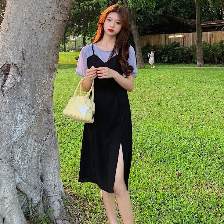 đầm midi đầm đen đầm 2 dây nữ váy cổ yếm váy xẻ tà váy cổ yếm đầm vintage váy tiểu thư sang chảnh đầm bigsize nữ váy nữ xinh váy đi chơi đầm đi tiệc đầm nữ