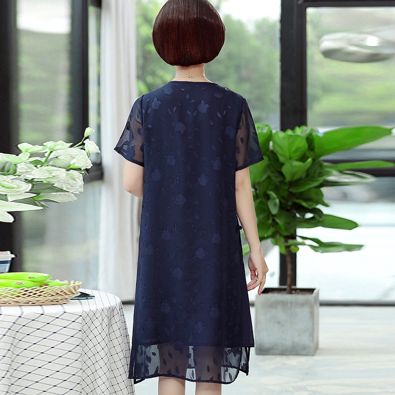 Đầm Chiffon Tay Ngắn Dáng Rộng Thời Trang Mùa Hè Cho Nữ Trung Niên