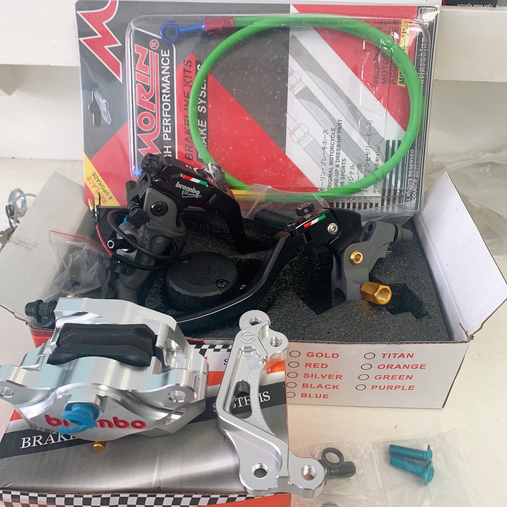 COMBO AB đời 2013-2020, Bộ Tay Thắng (Phanh + Côn)+Heo Dầu Trước Brcmbe 2piston đối xứng+Pát CNC gắn đĩa 220mm+Dây Dầu