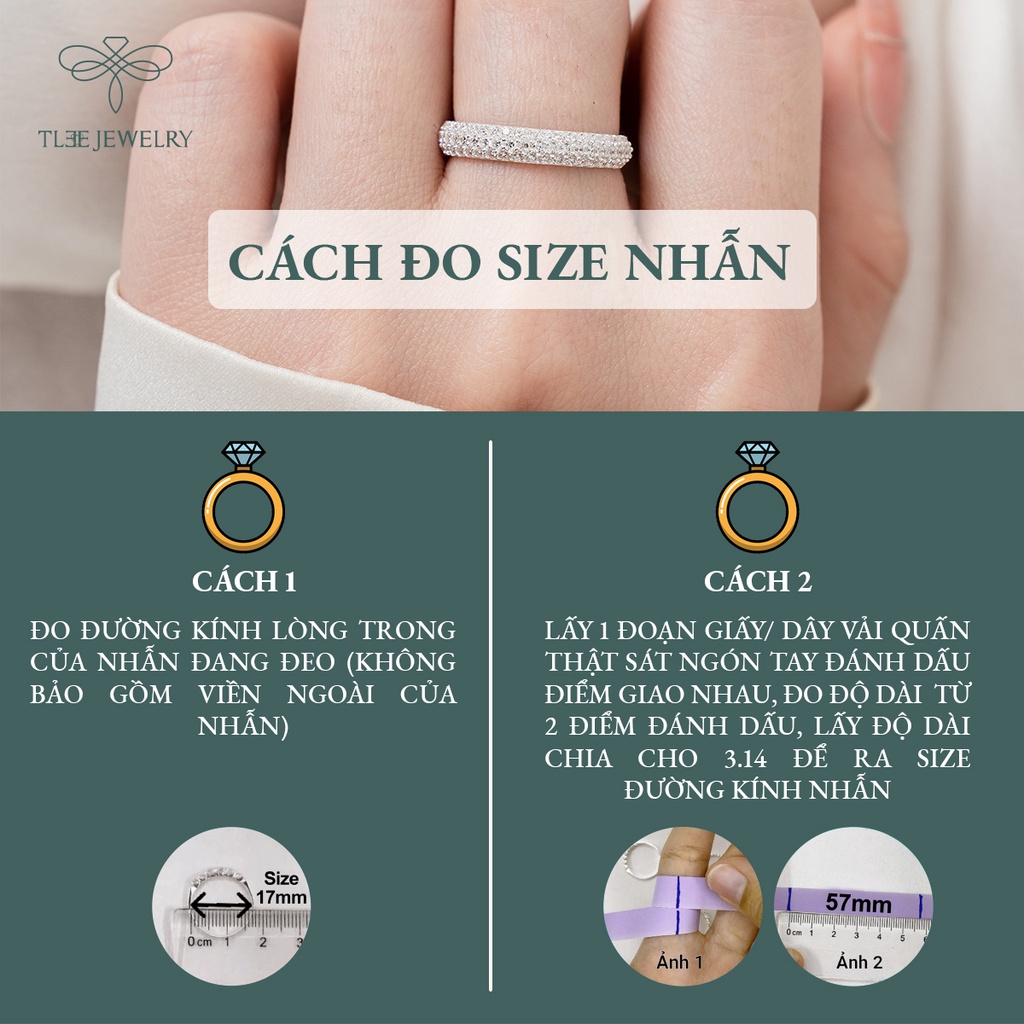 Nhẫn bạc nữ TLEE mẫu basic bo tròn đính ba hàng lấp lánh NCJ A0207