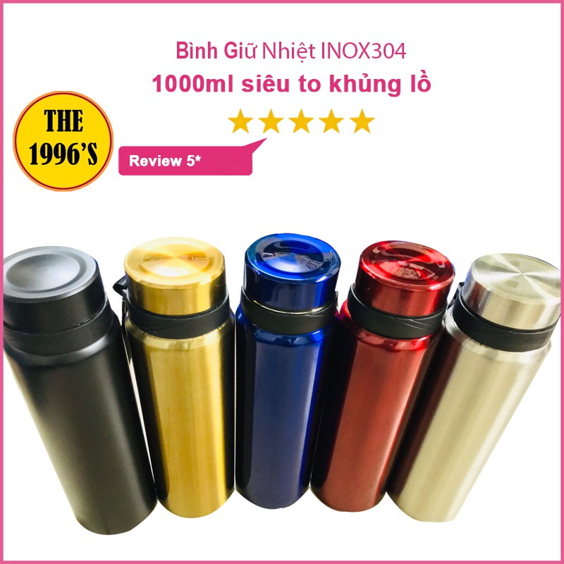 [Mã SRJULY1619 giảm 15K đơn 50K] [RẺ VÔ ĐỊCH] Bình Giữ Nhiệt Inox 1000ml Cao Cấp Không Gỉ - Nhỏ Gọn Tiện Dụng