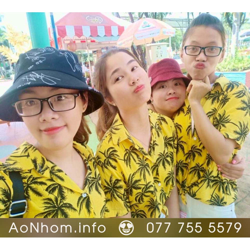 Áo Sơ Mi Đi Biển Mềm Mát - Cây Dừa Trắng Vàng - Đủ Size Nam Nữ, Hoạ Tiết Hoa Lá Trái Cây Hawaii #AB032