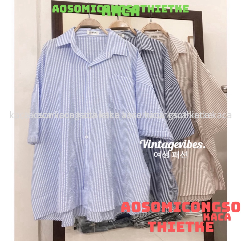 [FREESHIP] Áo sơ mi Hàn Quốc dáng rộng kẻ sọc nhiều màu Ulzzang (hàng QC) - Ảnh thật 1000% kaca aosomicongsothietke
