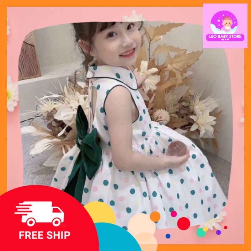Váy Chấm Bi Đính Nơ Sau Lưng Dành Cho Bé Gái Từ 12Kg- 28kg