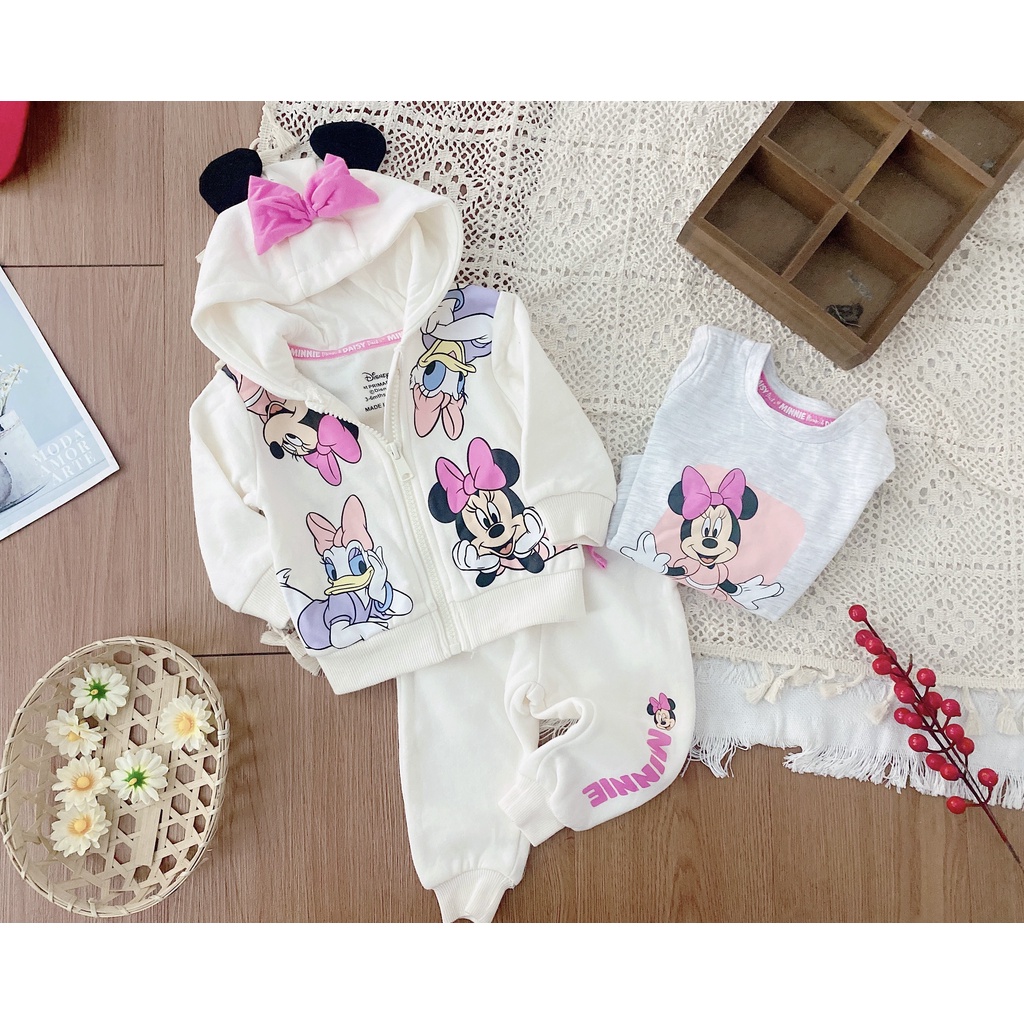 Set Minnie bé gái hãng Disney Primark dư xịn màu trắng hồng 3 chi tiết siêu xinh