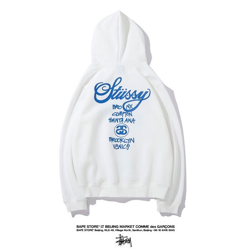 Áo Hoodie Cotton Hai Mặt In Chữ STUSSY Thời Trang Đường Phố Unisex