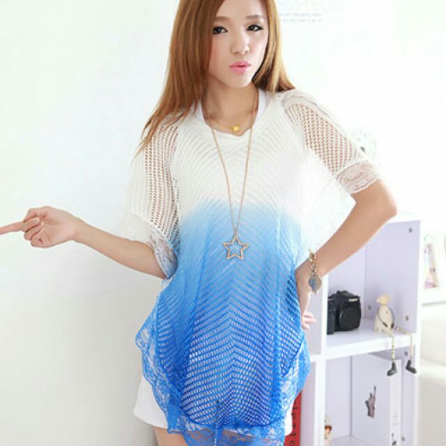 Áo len lưới cánh dơi Ombre viền ren