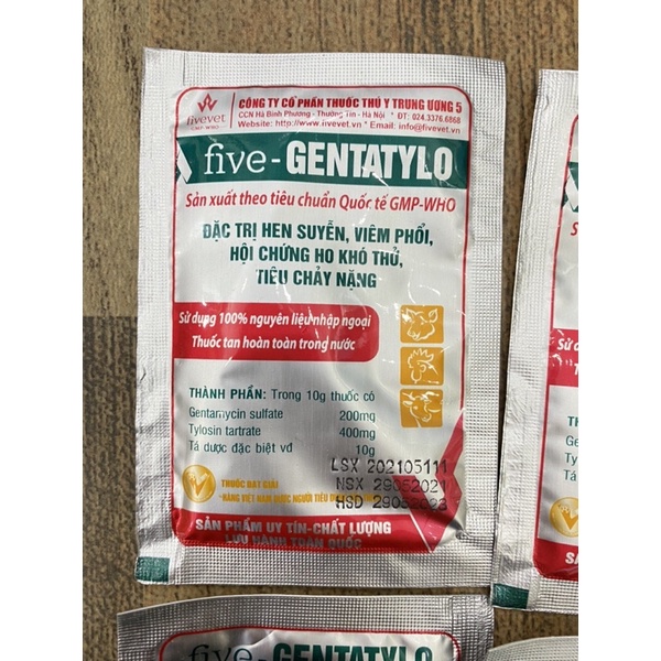 1 gói FIVE-GENTATYLO 10g điều tri hen suyễn, viêm phổi, ho khó thở, ỉa chảy nặng