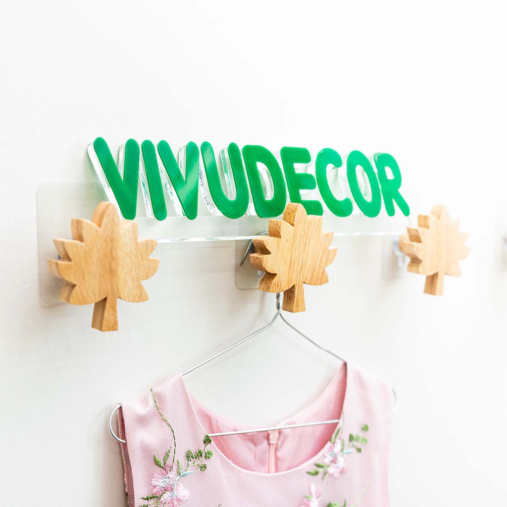 Móc Gỗ Vivudecor Hình Lá Treo Tường Đa Năng Vừa Dán Vừa Khoan Bắt Vít, Móc Treo Đồ Dùng Tiện Ích Sang Trọng.