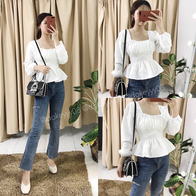 Áo chun bụng cổ vuông