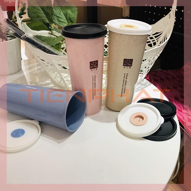 ok Ly giữ nhiệt lúa mạch 450ml có nắp và ống hút