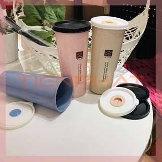 Ly giữ nhiệt lúa mạch 450ml có nắp và ống hút