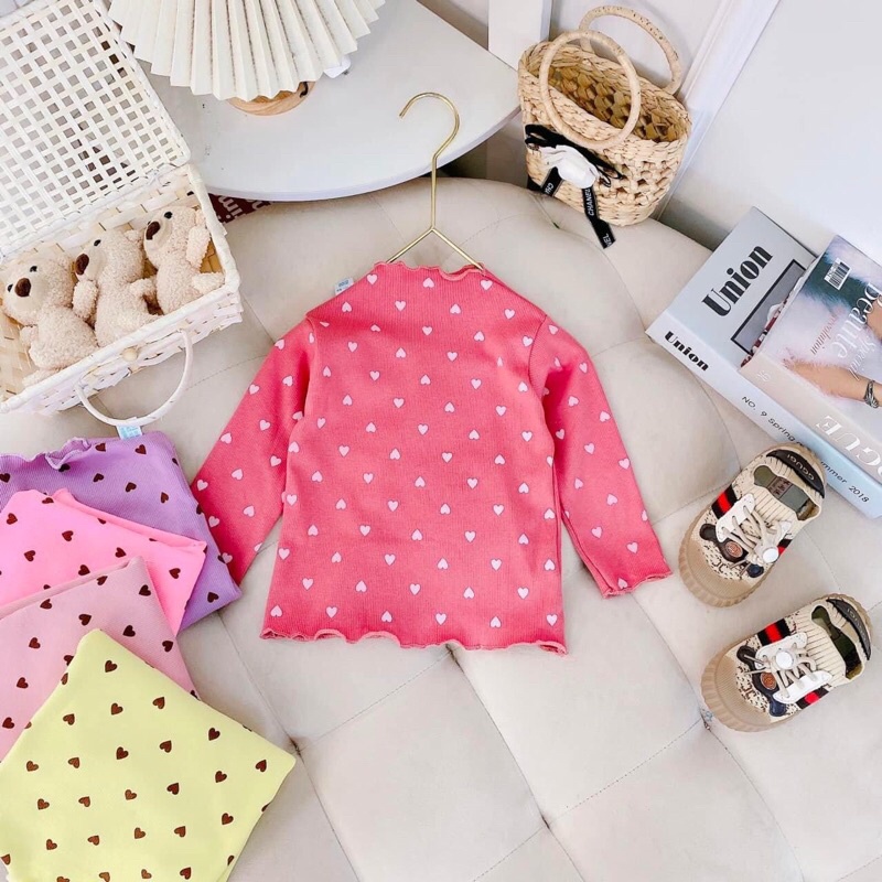 Áo giữ nhiệt Len tăm gân họa tiết tim cho bé gái từ 7-18kg