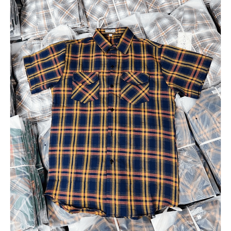 Áo Sơ Mi Nam Tay Ngắn Vải Nỉ Caro Siêu Mềm Có Túi Hộp Phối Sọc Trơn Phong Cách Trẻ Trung Hot Trend Mới [NEW UNISEX]