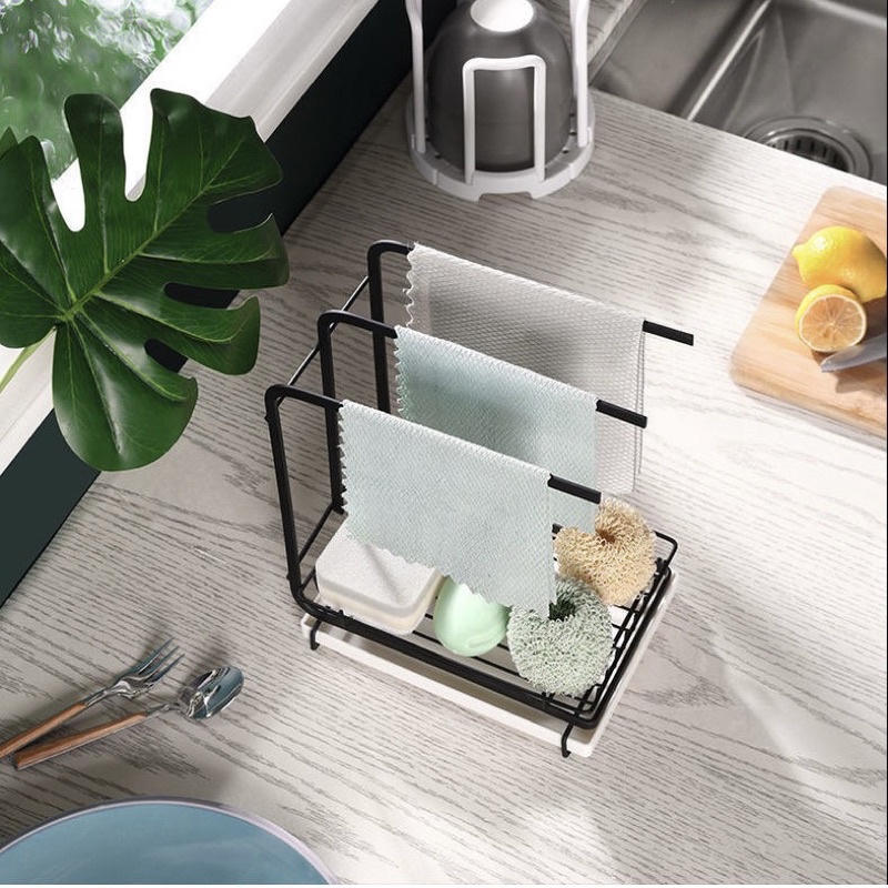 Kệ Vắt Khăn, Đồ Rửa Nhà Bếp Cao Cấp, Chống Rỉ, Treo Khăn, Dán Tường Có Khay Hứng Nước