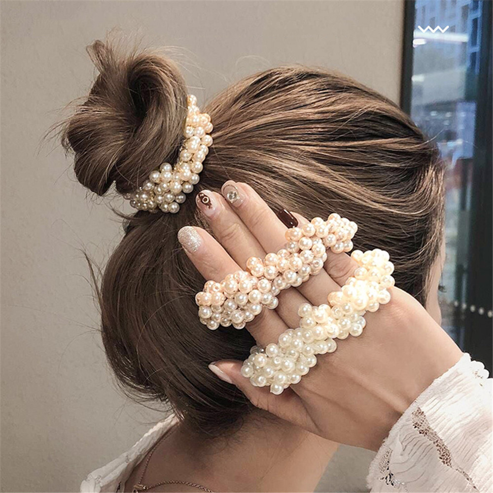 WATTLE Women Headwear Rubber Hair Band Pearl Headband Scrunchie Elastic Ornament Fashion Hair Rope/Multicolor