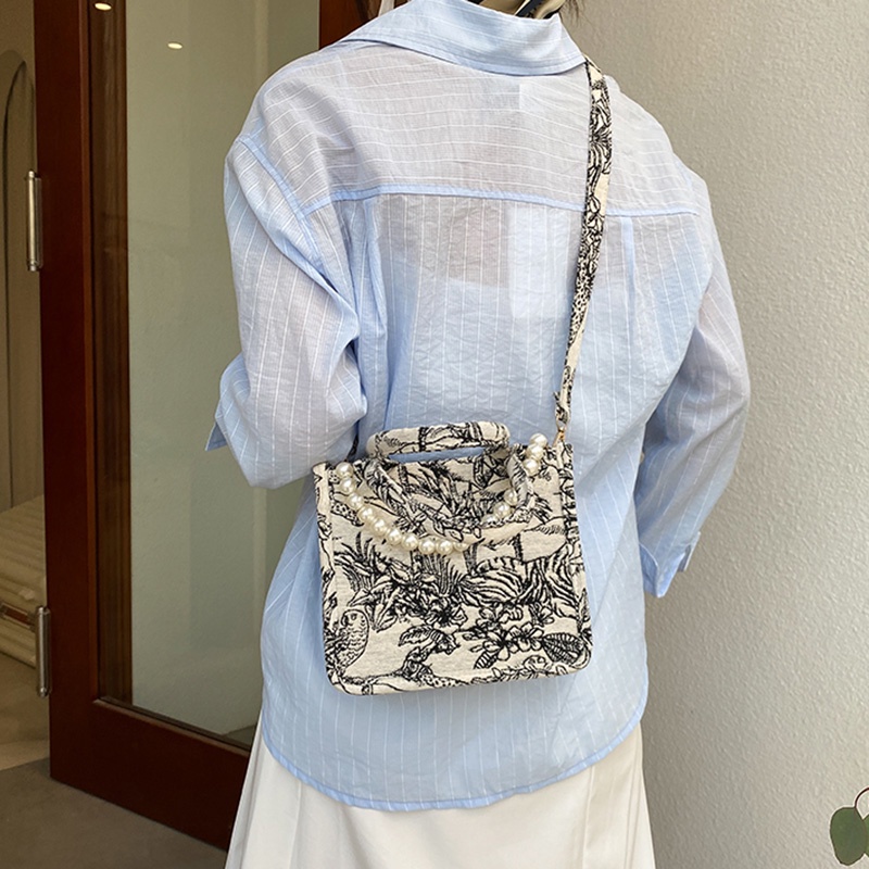 Túi đeo chéo vải canvas cỡ lớn thêu họa tiết thời trang mùa hè thời thượng cho nữ