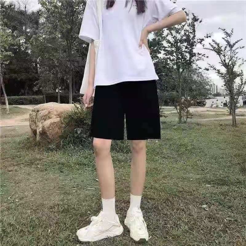 Quần Short Thể Thao Ống Rộng Lưng Cao Màu Đen Phong Cách Hàn Quốc Thời Trang Mùa Hè Trẻ Trung Cho Nữ