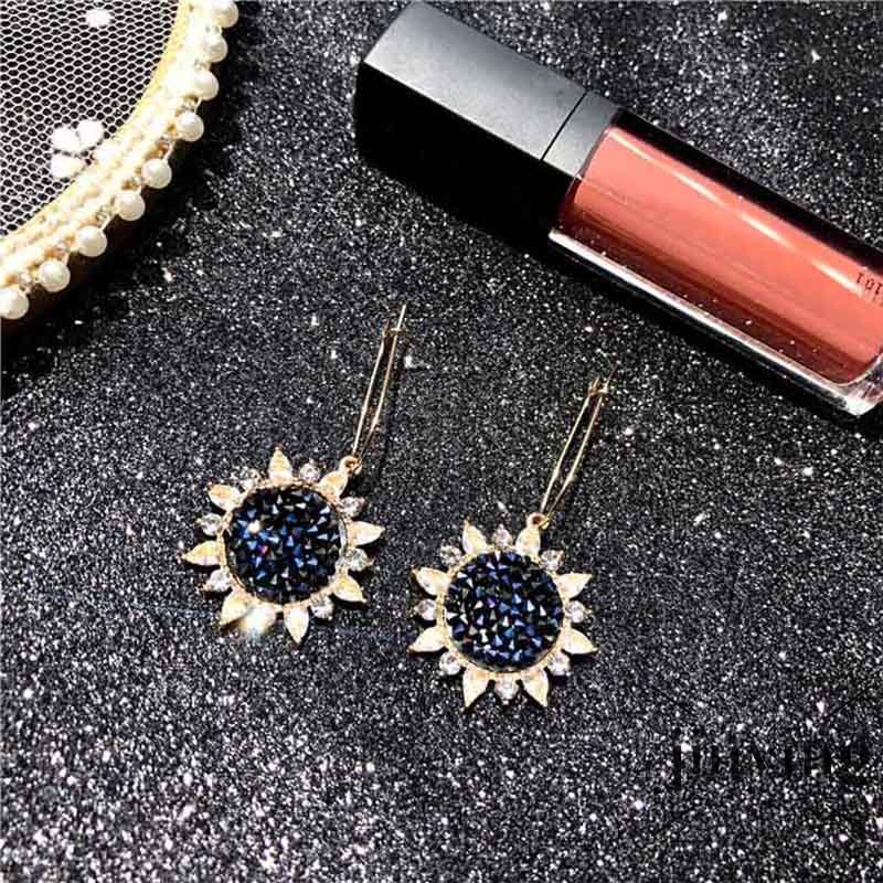 GETNOIVAS Hoa tai bông hướng dương đá dáng dài màu xanh hoàng gia dành cho phái nữ