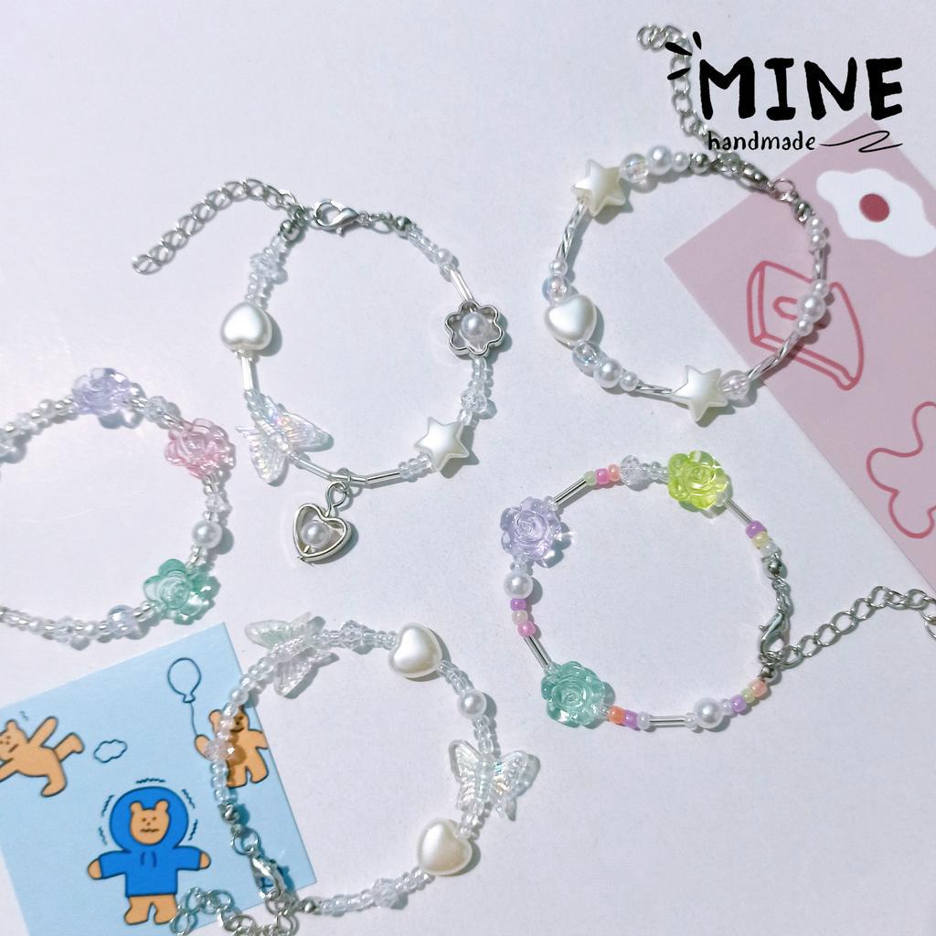 Vòng tay hạt cườm pastel hologram mix hoa tim sao phụ kiện thời trang Hàn Quốc dễ thương - Minehandmade