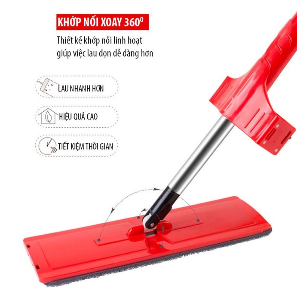 Cây lau nhà tự vắt Kitimop-Red  FREESHIP  thiết kế bàn vắt thông minh, chất liệu inox không gỉ cứng cáp - bảo hành 12T