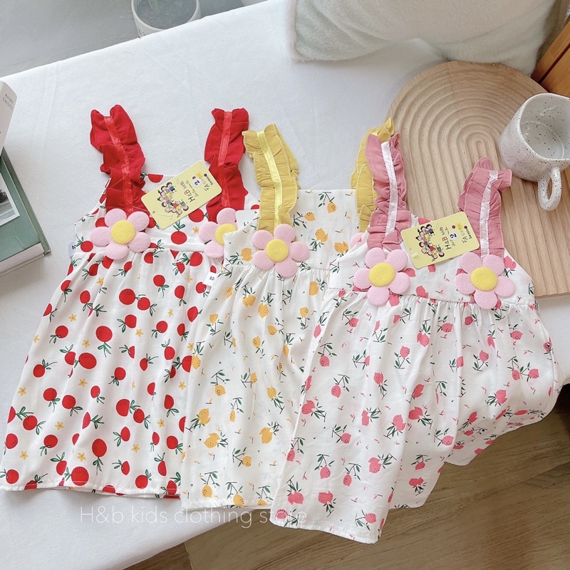 Váy Bé Gái Đính Hoa Hoạ Tiết Cherry Ngọt Ngào Chất đũi Lạnh siêu đẹp