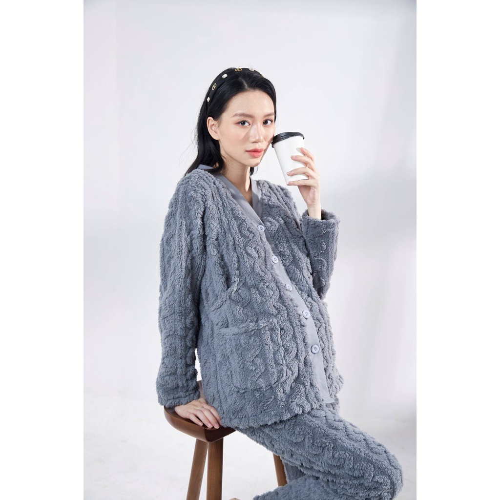 Bộ mặc nhà bầu và sau sinh cho con bú bông vặn thừng đại hàn 3 màu Snugg Việt SNU2098
