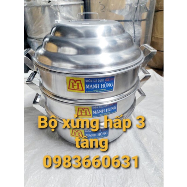 Bộ xửng hấp bánh+rau củ quả 3 tầng nhôm mạnh hùng size 42cm