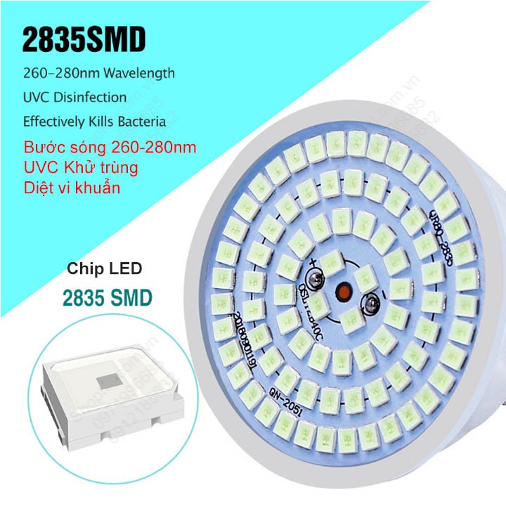 Đèn led tia UV khử trùng, diệt khuẩn đui E27, loại 60 LED hoặc 80 LED tùy chọn