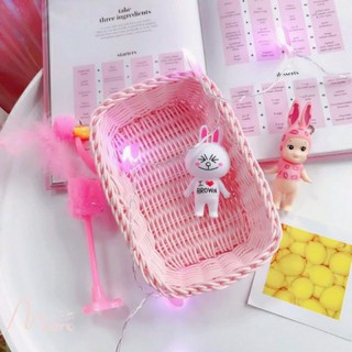Giỏ Nhựa Giả Mây Hình Chữ Nhật Đựng Đồ Nhỏ Xinh, Phụ Kiện Chụp Ảnh