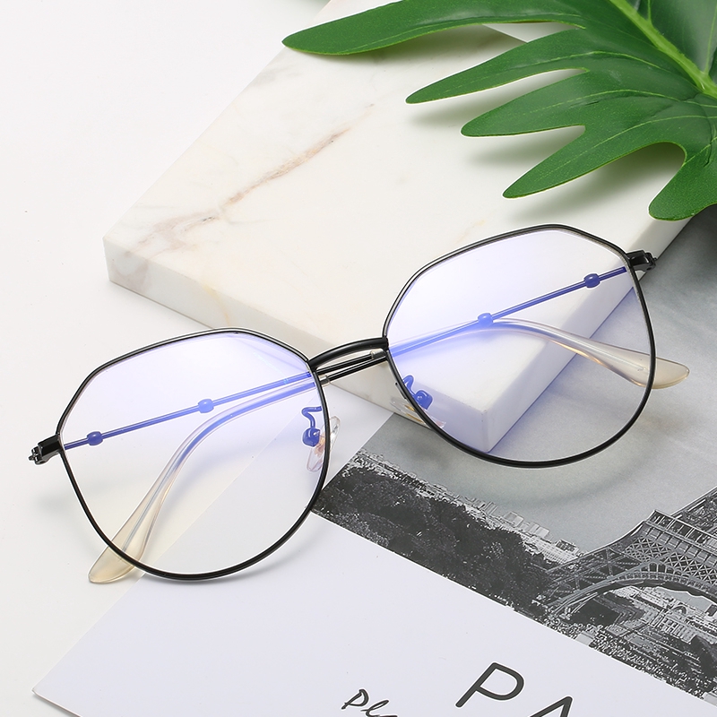 Literary Flat Light Myopia Lady Metal Frame Men Women Fashion Glasses Retro Big Frame Wild Oval Eyewear