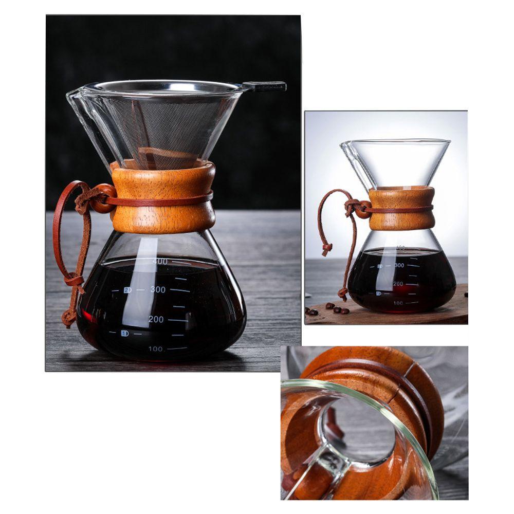 Ấm Đun Nước Bằng Thủy Tinh Có Tay Cầm Bằng Gỗ Dung Tích 400ML