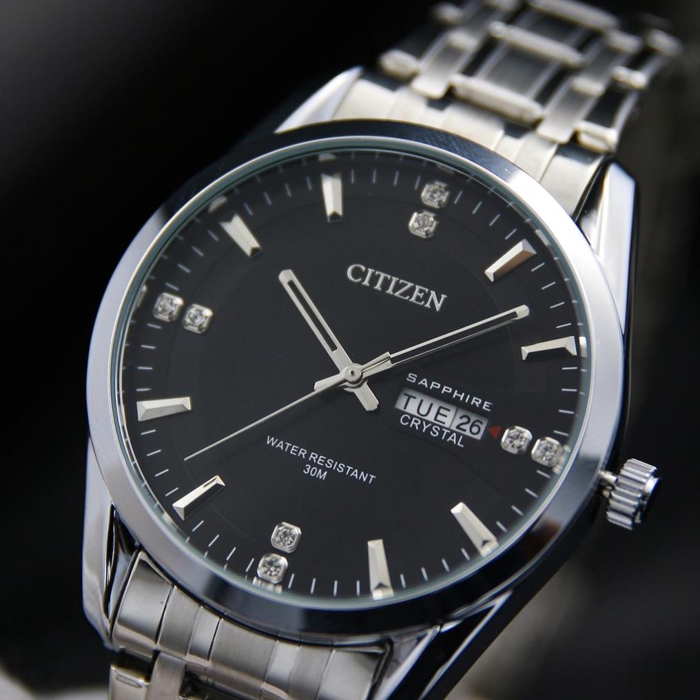 Đồng Hồ Nam Citizen Dây Thép Không Gỉ Cao Cấp - Hiển Thị Lịch Ngày & Thứ Đẳng Cấp - Mặt Đính Đá Nhân Tạo