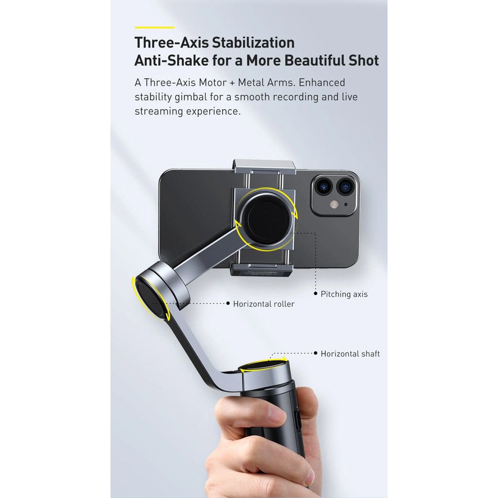 Tay cầm chống rung đa năng Baseus BC02 Control Smartphone Handheld Folding Gimbal Stabilizer - Nhất Tín Computer