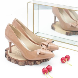 Giày cao gót 7cm da bóng gắn nơ p259