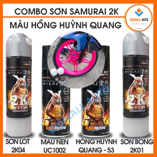 Combo 4 sơn samurai - sơn xịt màu hồng huỳnh quang 53 cao cấp 2k chuẩn quy trình sơn xe máy 2k04 - uc1002 - 53 - 2k01