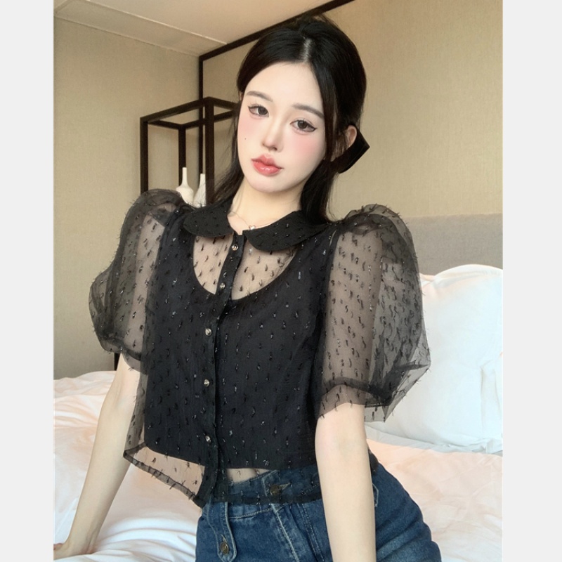 Set Đồ 2 Món Gồm Áo Lưới Tay Ngắn Xuyên Thấu Dành Cho Nữ