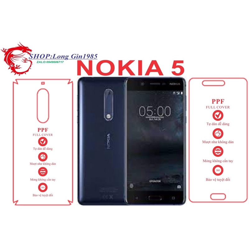Nokia 5 miếng dán trong Ppf mặt sau và mặt trước chống va đập chống trầy xước