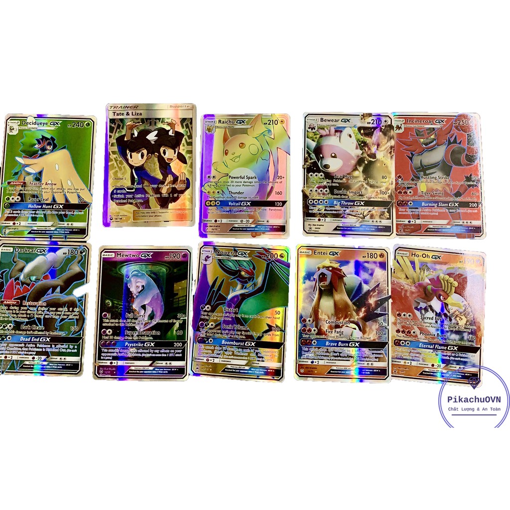 Bộ Thẻ Bài Chơi Pokemon 100 Thẻ (70Gx,20Mega,10Trainer) Chơi Đối Kháng New Đẹp