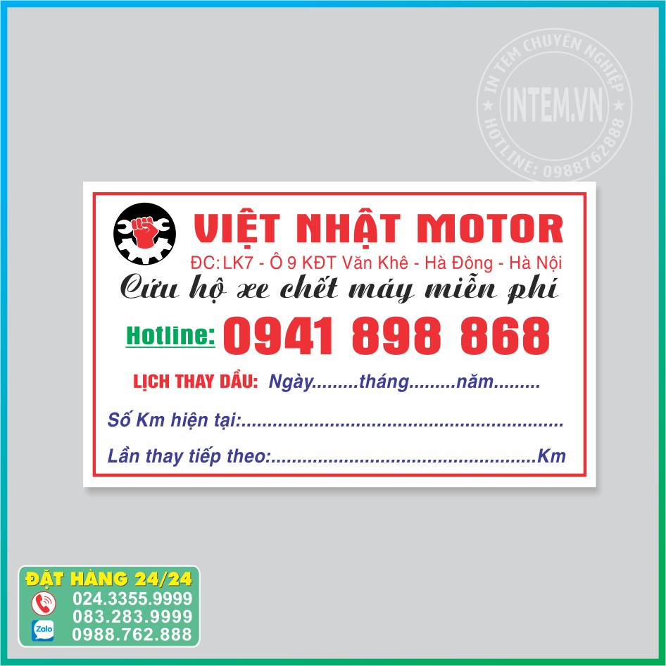 IN TEM NHẮC THAY DẦU NHỚT XE MÁY