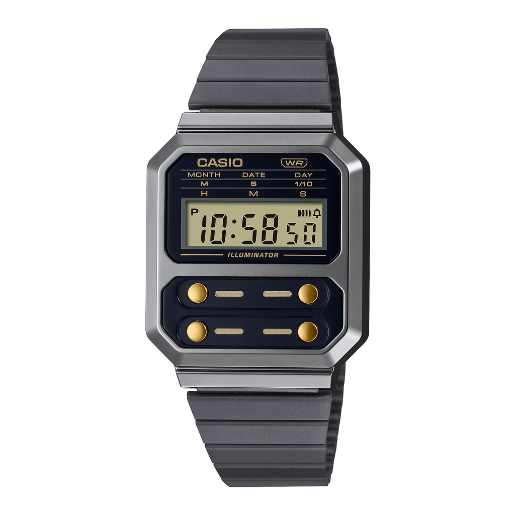 Đồng hồ nam/nữ Casio A100WEGG-1A2 dây thép không gỉ, chống nước, hàng chính hãng