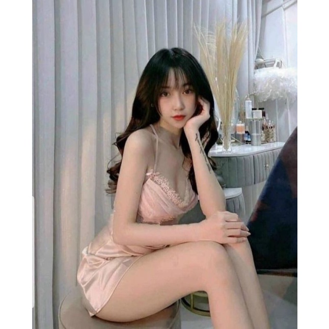 VN20 váy ngủ đầm ngủ lụa ren xoắn ngực