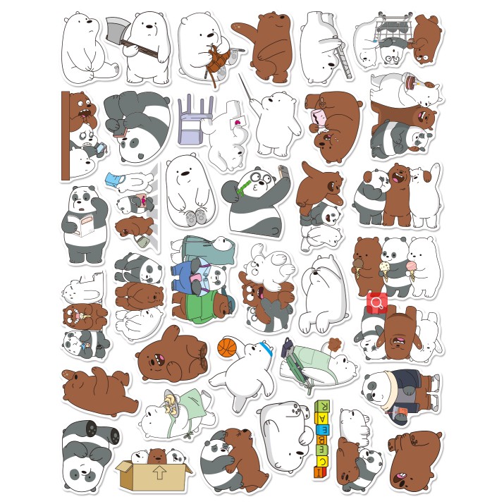 Bộ 50 sticker cute Hình dán Miếng Dán Trang Trí Chống Thấm Nước Hình Ba Chú Gấu Đáng Yêu