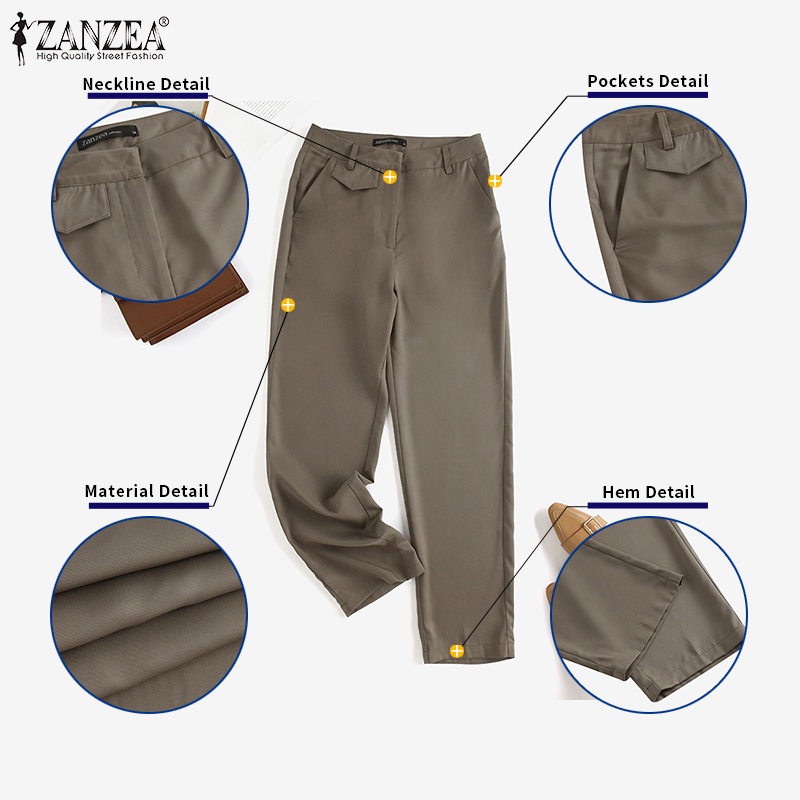 Quần dài ZANZEA ống rộng lưng co giãn thời trang cho nữ